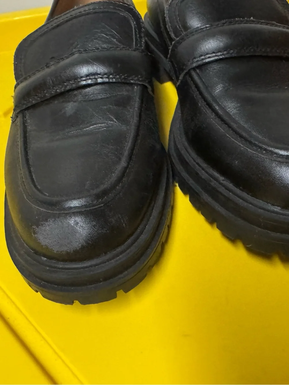 Madewell Women’s 8 Black Leather Penny Loafers Chunky Lug Sole